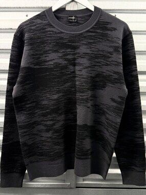 JIL SANDER Black Grey Wool Knit Sweater Abstract Pattern Crewneck Sz IT 50
